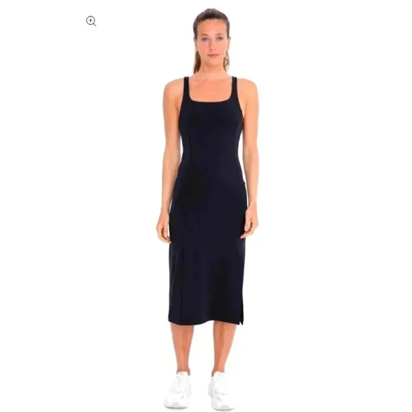 NWT Mono B Black Venice Square Neck Body Con Midi Athleisure Dress Large - Picture 1 of 15